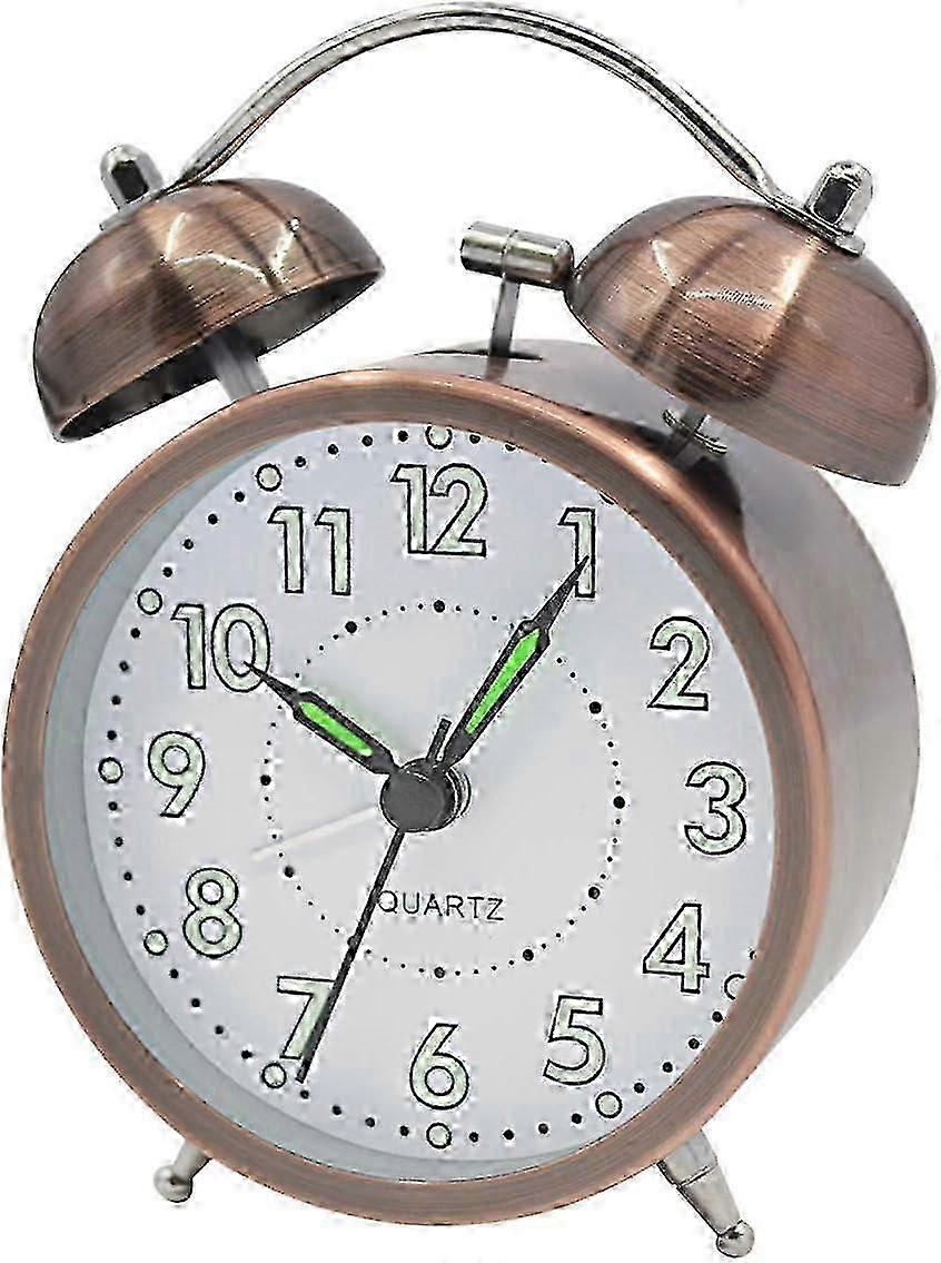 Double Bell Alarm Clock Retro Loud Alarm Non-Ticking Bedside Battery Operated with Night Light, Bright Silent Analog Alarm Clock for Bedroom, Living R