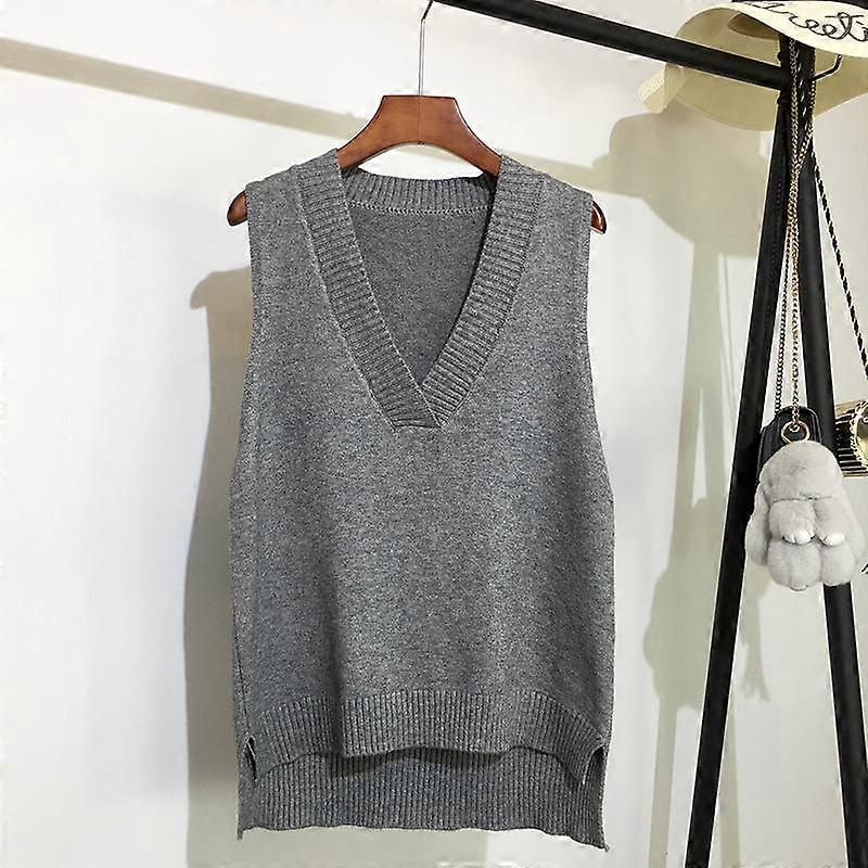 Chic V-neck Knitted Vest Womens Sweater Autumn And Winter New Loose Pullover Sweater Vest Casual Warm Sleeveless Sweaters 11810