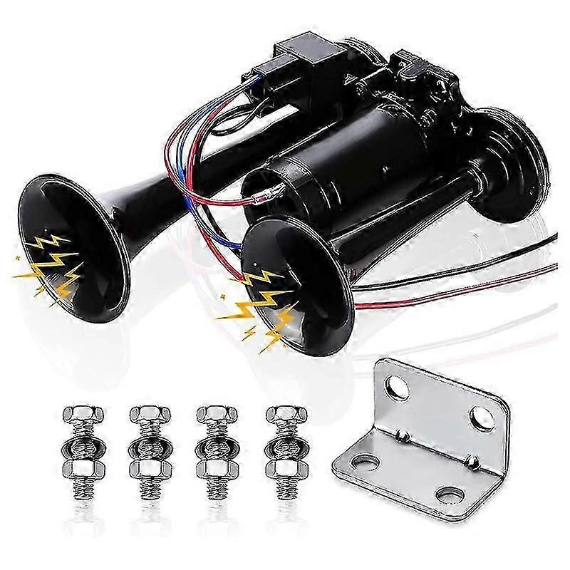 Εξάρτηση κόρνας, 12V 150Db κέρατο αέρα αυτοκινήτων έξοχο δυνατό 2 εξάρτηση κόρνας τρένων τρομπέτας με συμπιεστή για βάρκες φορτηγών τρένων μαύρο