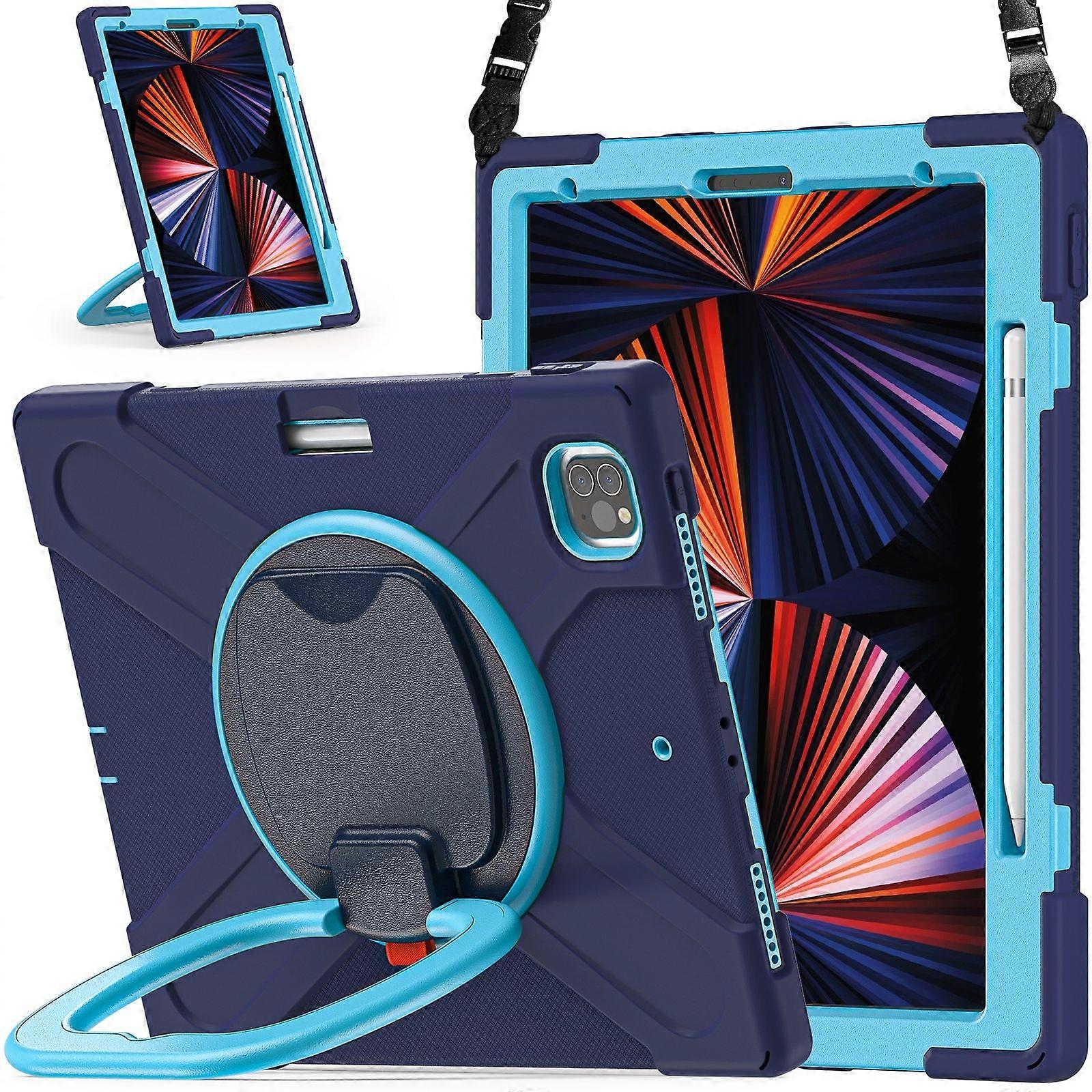 For iPad Pro 12.9 2022 / 2021 Silicone + PC Protective Tablet Case with Holder & Shoulder Strap