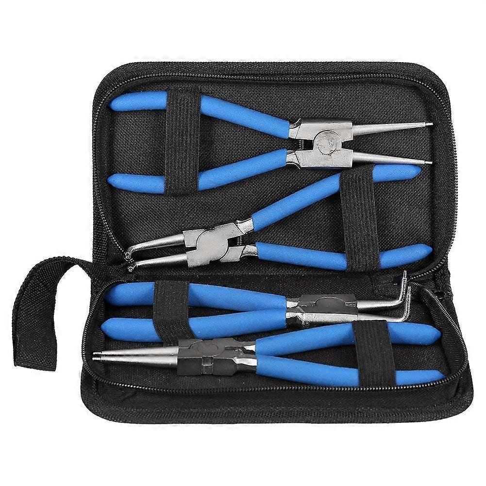 4 pcs Snap Ring Pliers Set 7 inch Internal External Circlip Straight Bent Jaw Cr-V Steel for Automotive 20-40mm