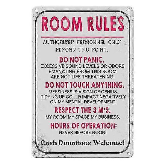 ピンクの部屋のルールサイン十代の若者たちの女の子の男の子の寝室のゲームルーム寮面白いアルミ壁のドアの装飾ルールプレート誕生日プレゼント
