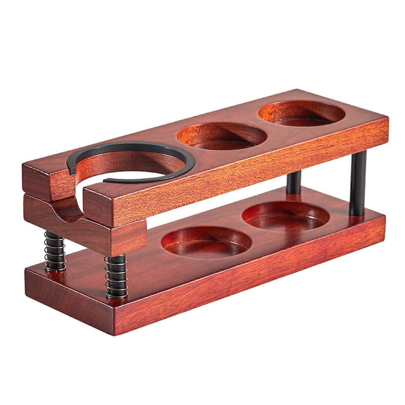 Espresso Tamping Station Double Layer Distribution Tool Holder 51-58mm Universal Portafilter Holder Natural Wood Coffee Station with Adaptive Telescop