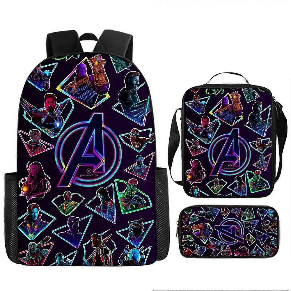 3 قطع حقيبة مدرسية للأولاد حقيبة ظهر المنتقمون الرجل الحديدي كابتن أمريكا ذات سعة كبيرة