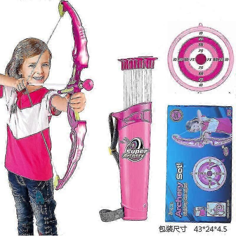 Dolowee Bow And Arrow pour enfants Jouets avec lumières - ensemble de tir à l’arc comprend arc + 3 flèches + cible + flèche Barrel