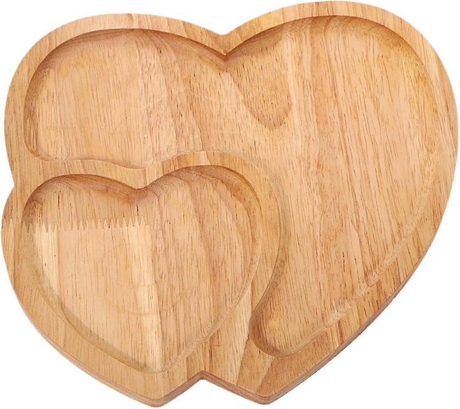 Double Heart Shaped Wooden Serving Tray, Cheese Board Salad Plate Dinner Plate Cake Plate Decorative Serving Platter Plate for Valentines Day Dcor