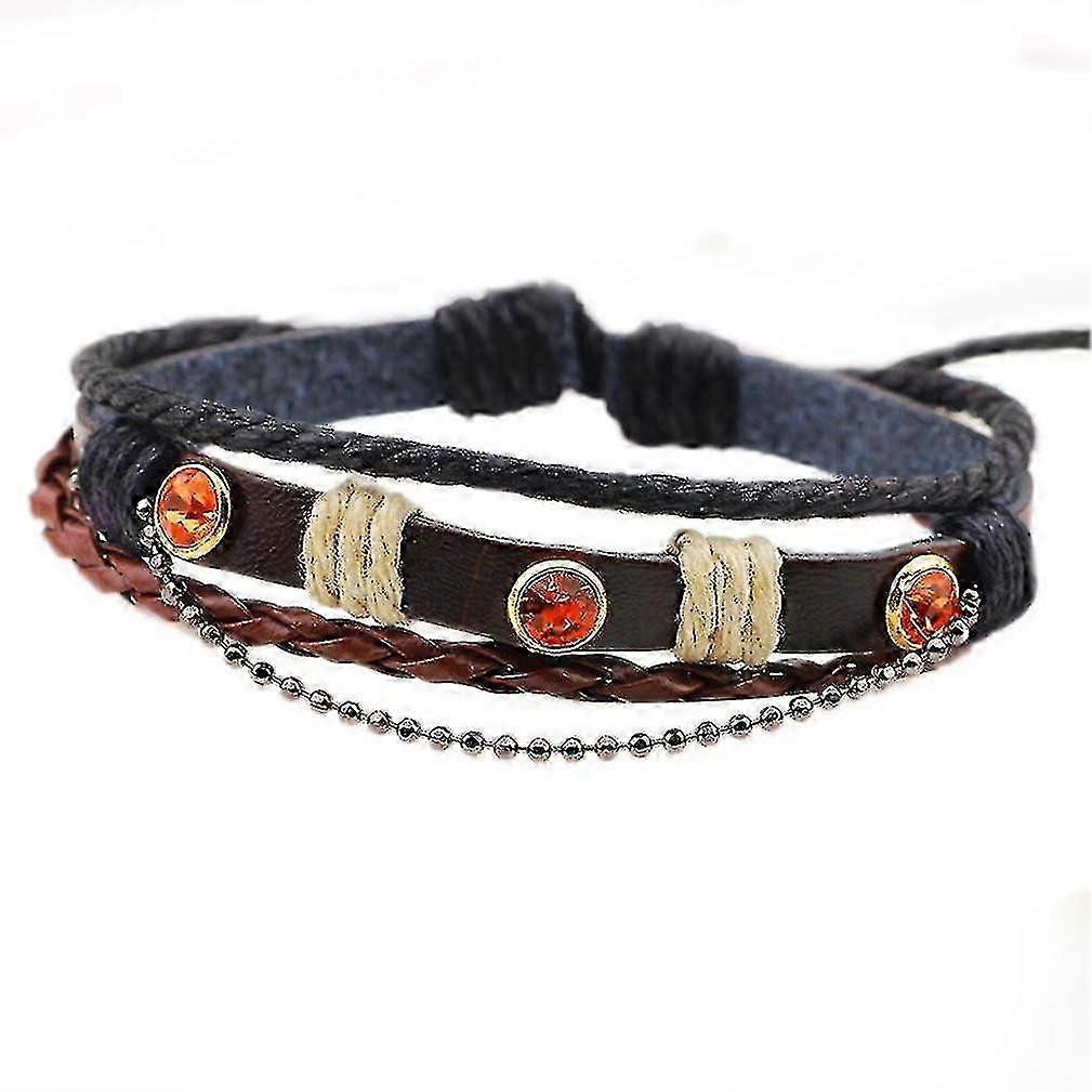 Multi-lap Woven Leather Bracelet With Diamonds
