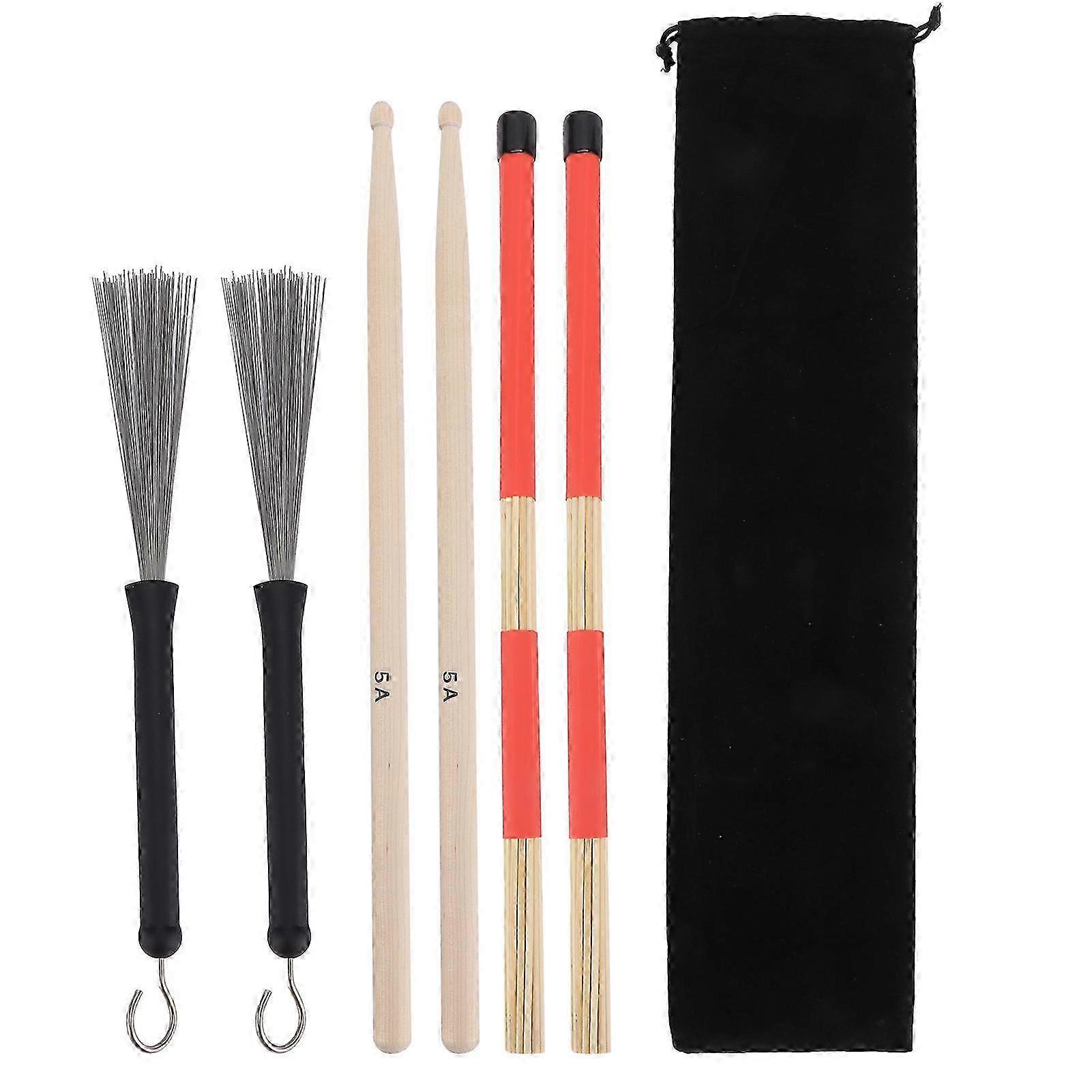 Drum Sticks Set 5A Classic Maple Rod Instrument Accessory with Retractable Brushes for Jazz
