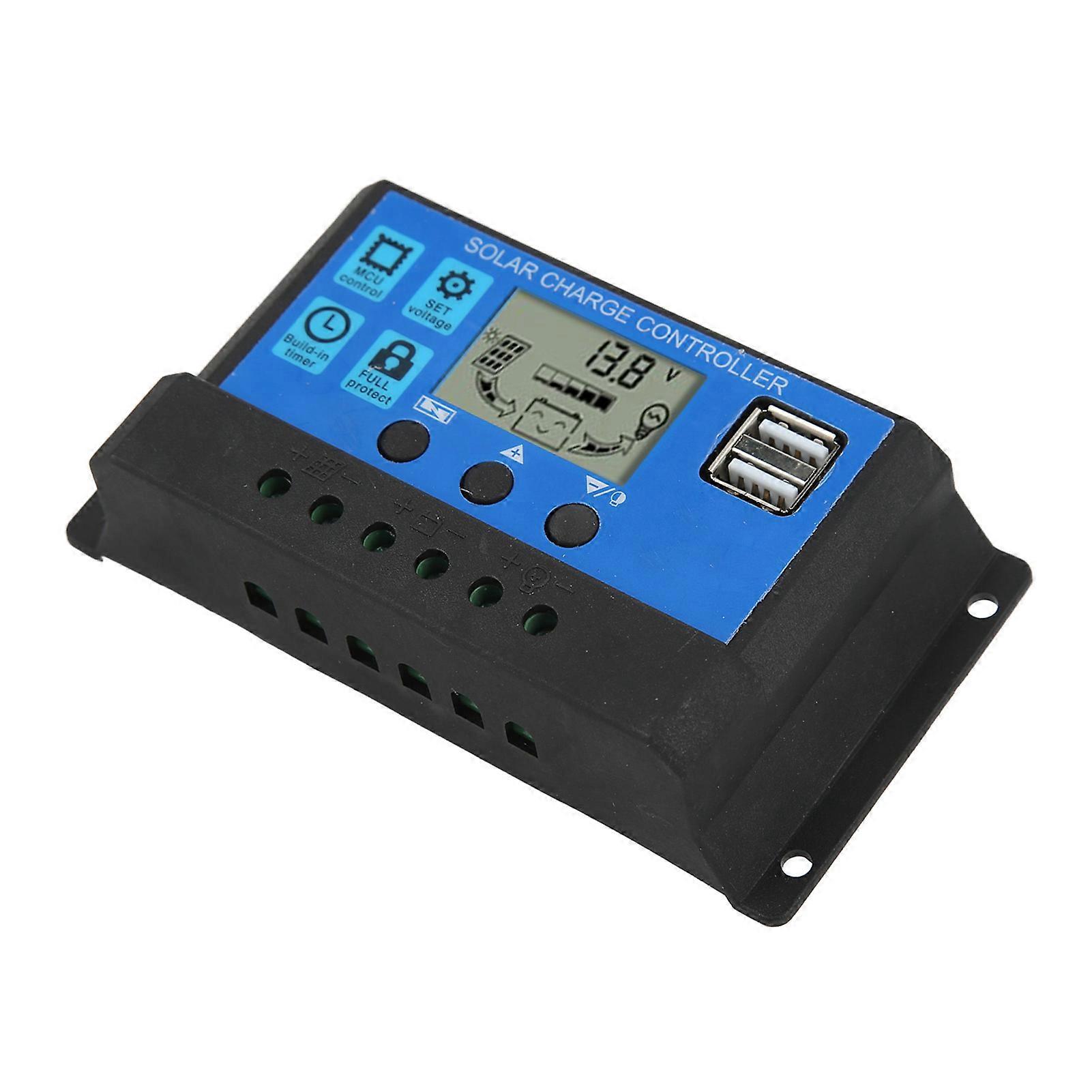 Solar Charge Controller 30A Solar Panel Regulator Dual USB Output for 12V/24V Solar Panels