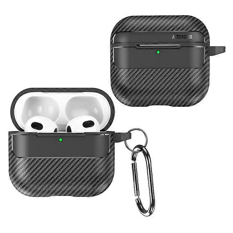 Συμβατό για AirPods 4 Case Carbon Fiber Texture TPU Earbuds Protective Cover with Hook