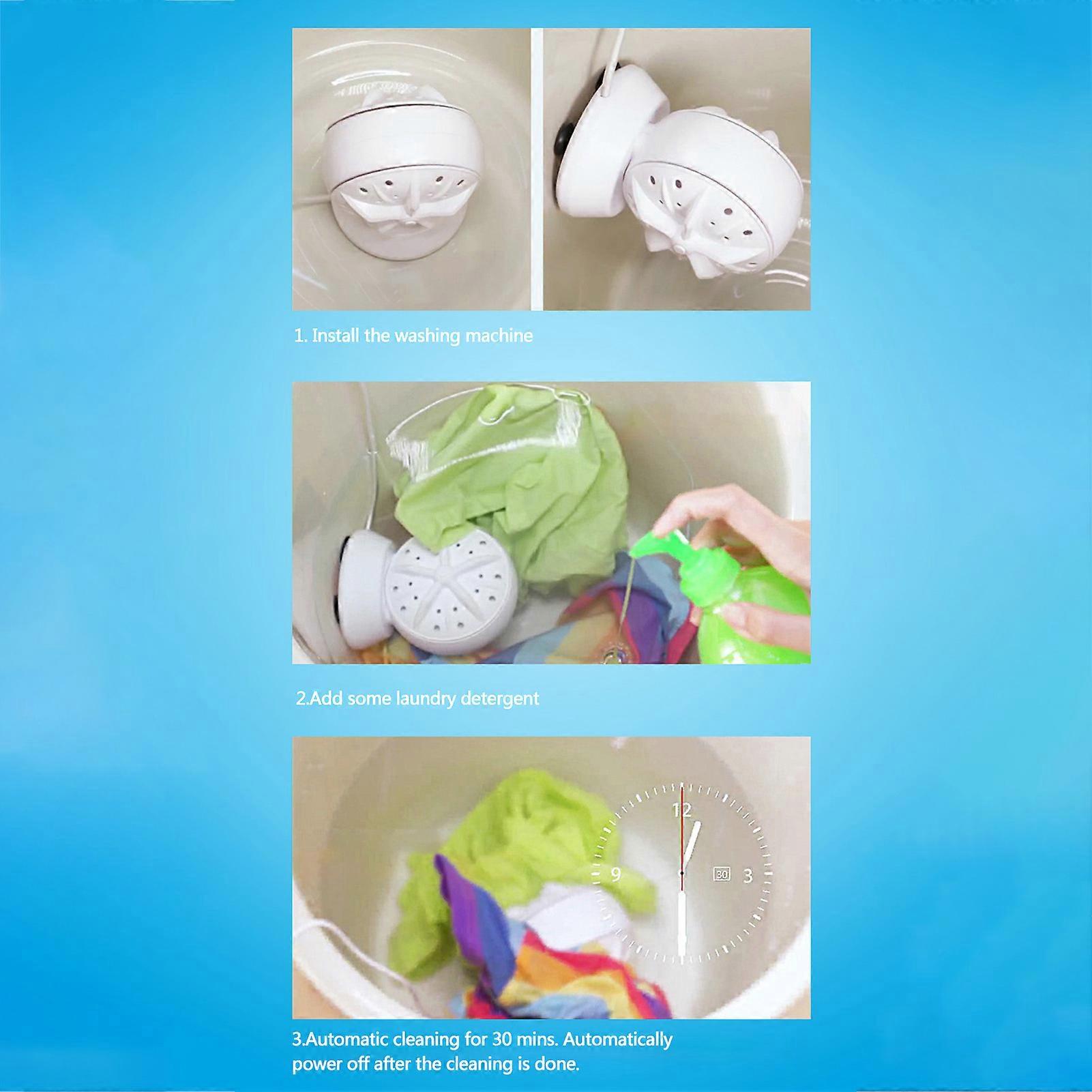 Portable Travel Washing Machine High-Power Mini Laundry Machine Double-Turbine Waving Washer 24W(Automatic Cycle Cleaning Version/ 4-Speed Adjustable