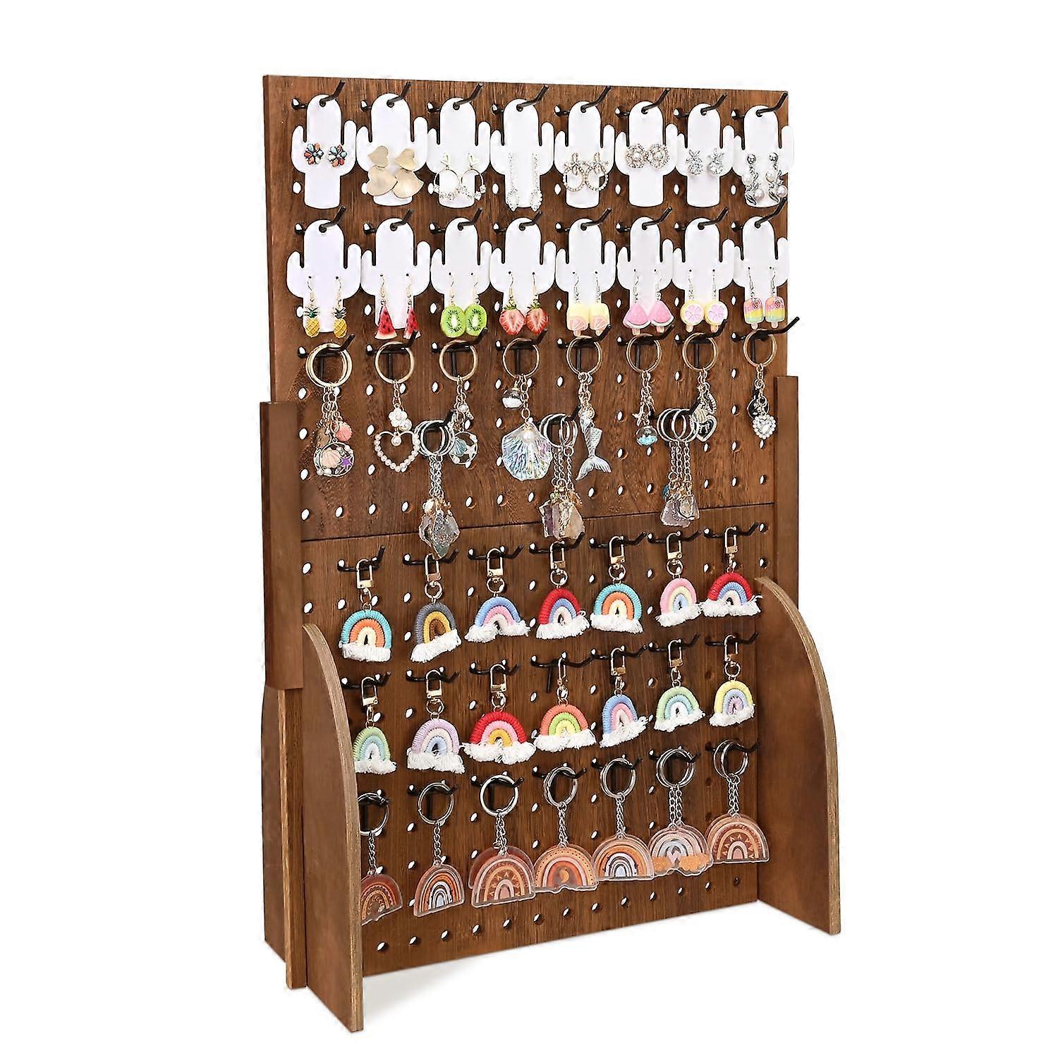 48 Peg Hooks Jewelry Display Stand for Jewelry and Small Accessories Brown