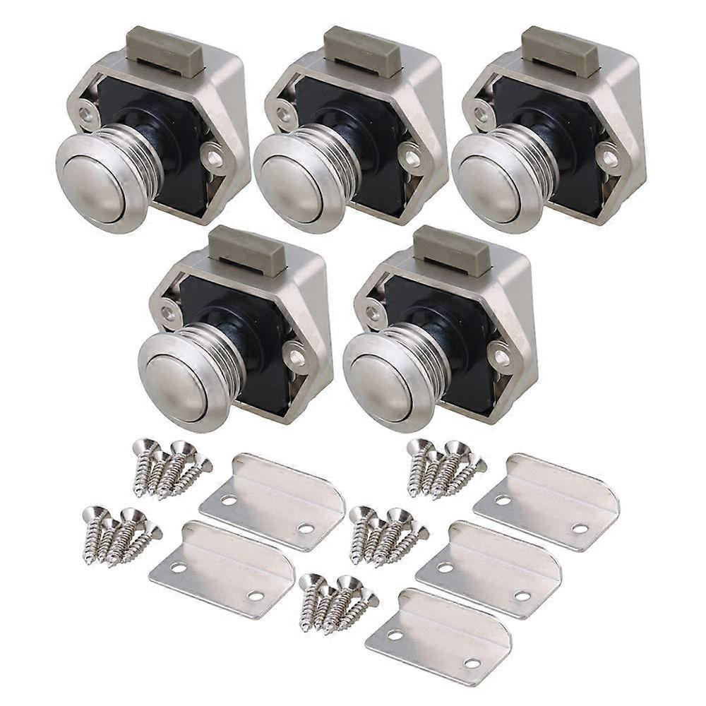 5 Sets Push Button Keyless Locks Latch Knob Cupboard for RV Drawer Cabinet Door 2cm/0.79in Mounting Hole