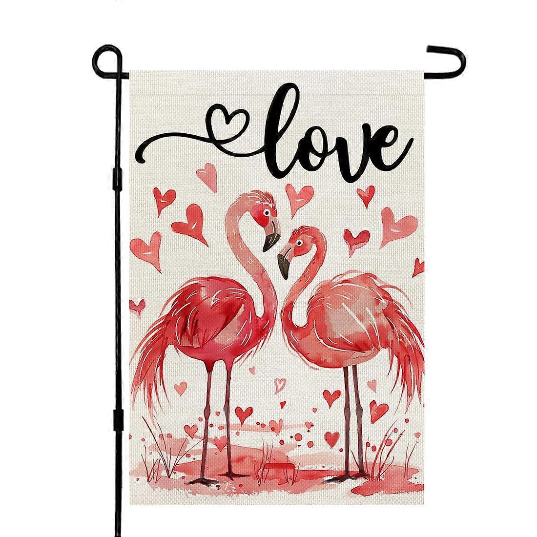 Valentine's Day Garden Flag Pink Flamingos