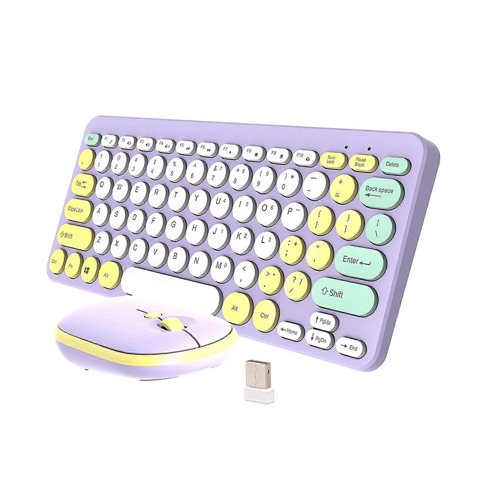 Wireless Mouse and Keyboard Combo, Silent Touch, 2.4G Wireless, Multimedia Keys, Ergonomic Design, Purple for Laptop