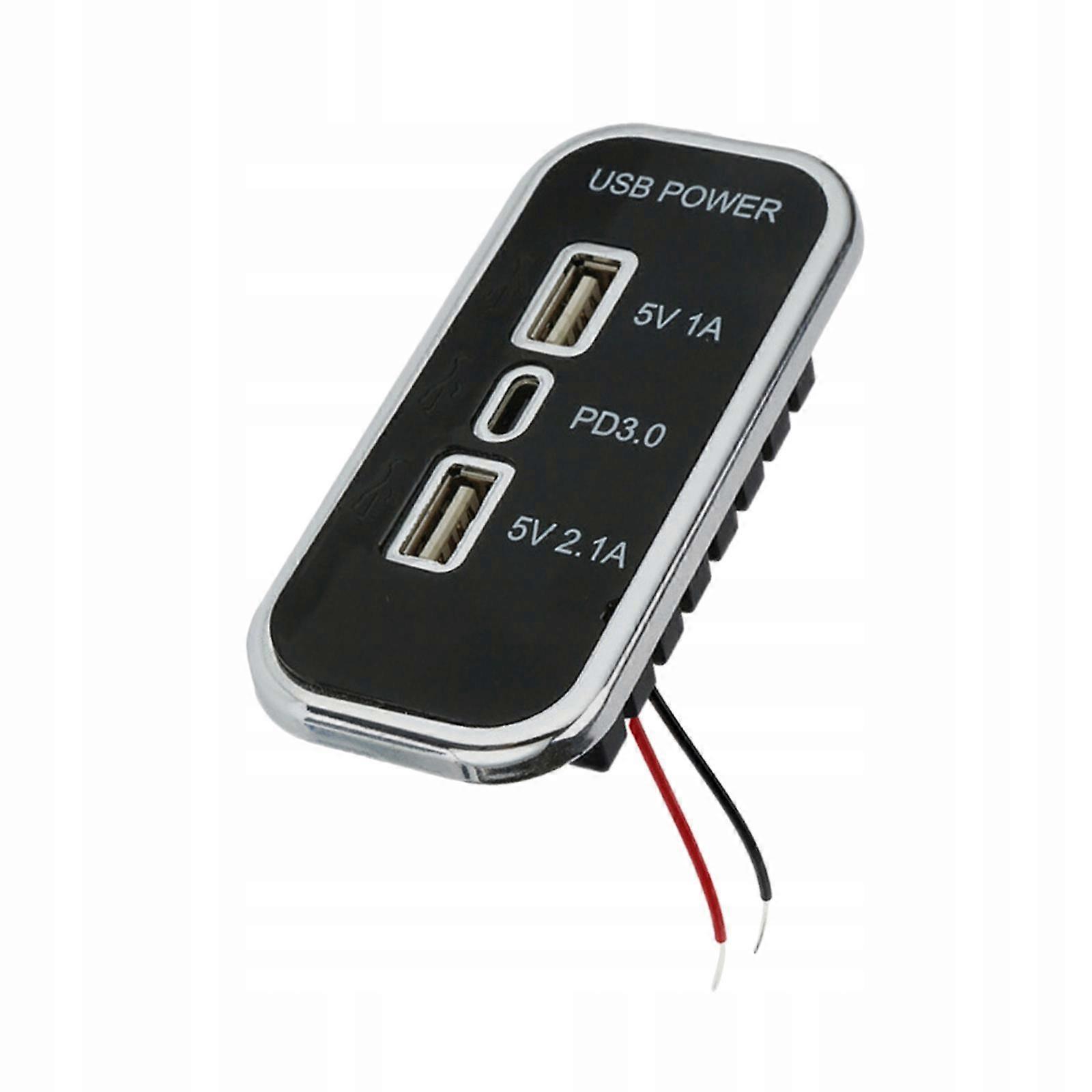 12v 24v usb-uttag Dubbel USB + PD 3.0 Typ C 3 portar Panelmonterad bil R Usb R