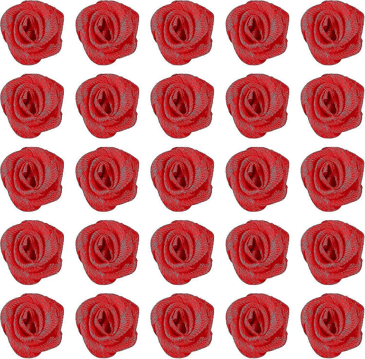 60pcs Mini Ribbon Rose - Red Satin Fabric Flowers