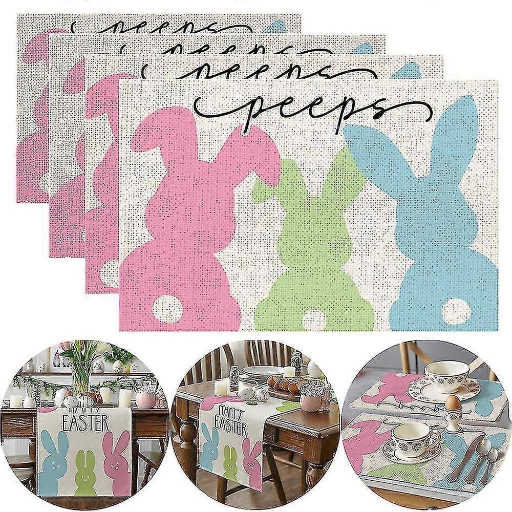 1/4 Pcs Easter Rabbit Placemats Bunny Tablemat Easter Dinner Party Table Home Decoration