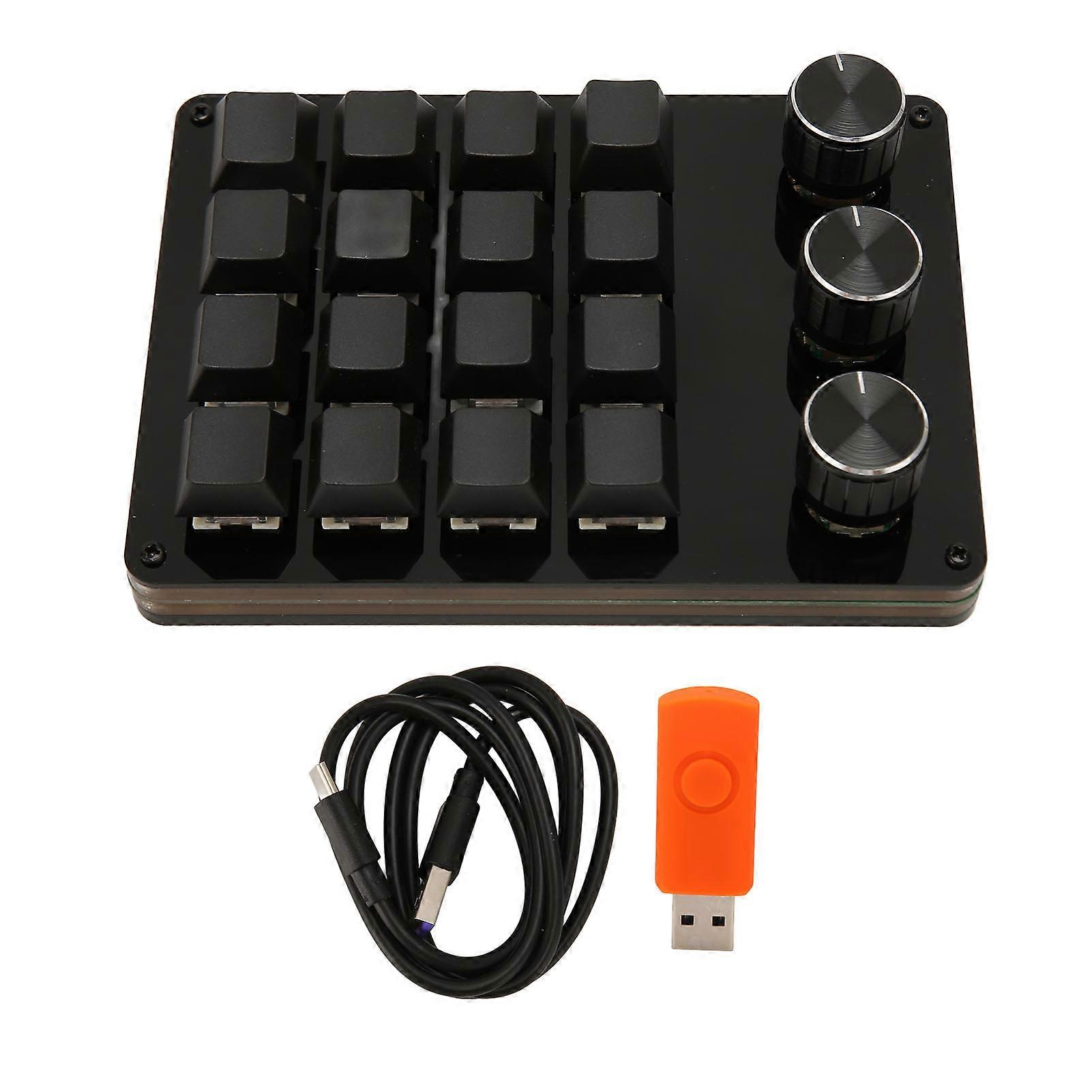 Programmable 16 Keys 3 Knobs Blue Switch Mechanical Hot Swappable Mini Keypad for Gaming Office Media