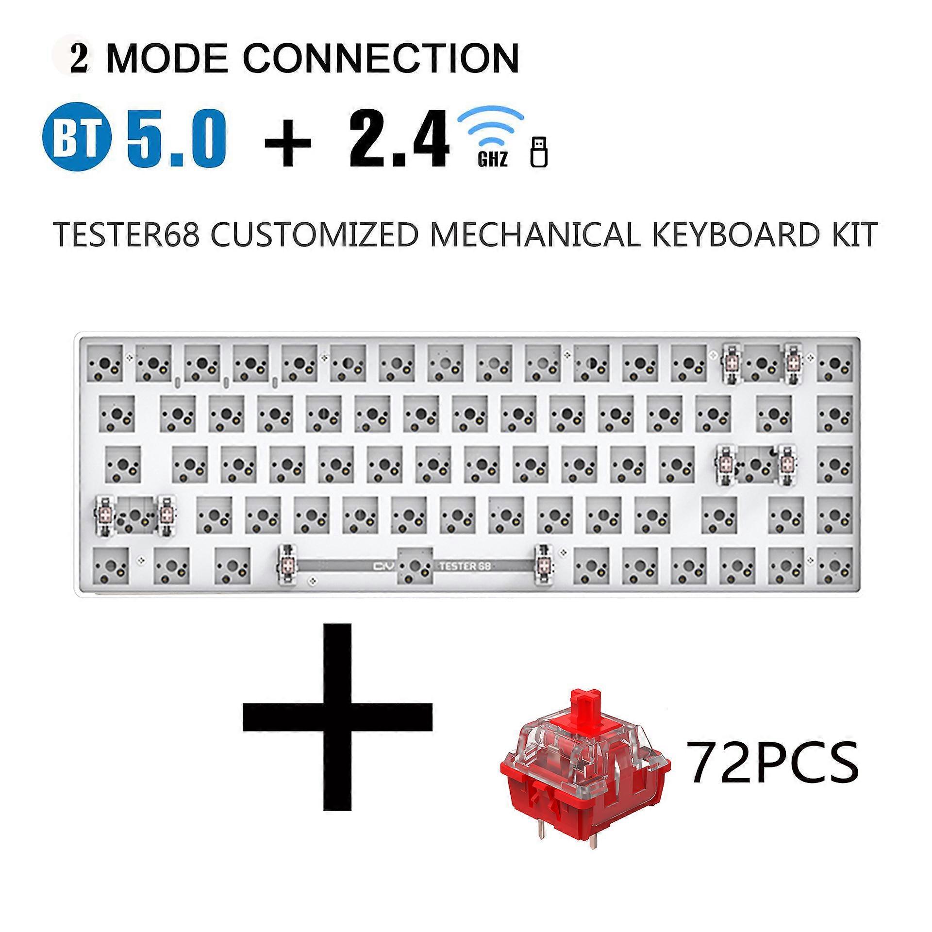 Hot Swap Keyboard Kit Bluetooth-compatible with 72pcs Red Shafts (White)