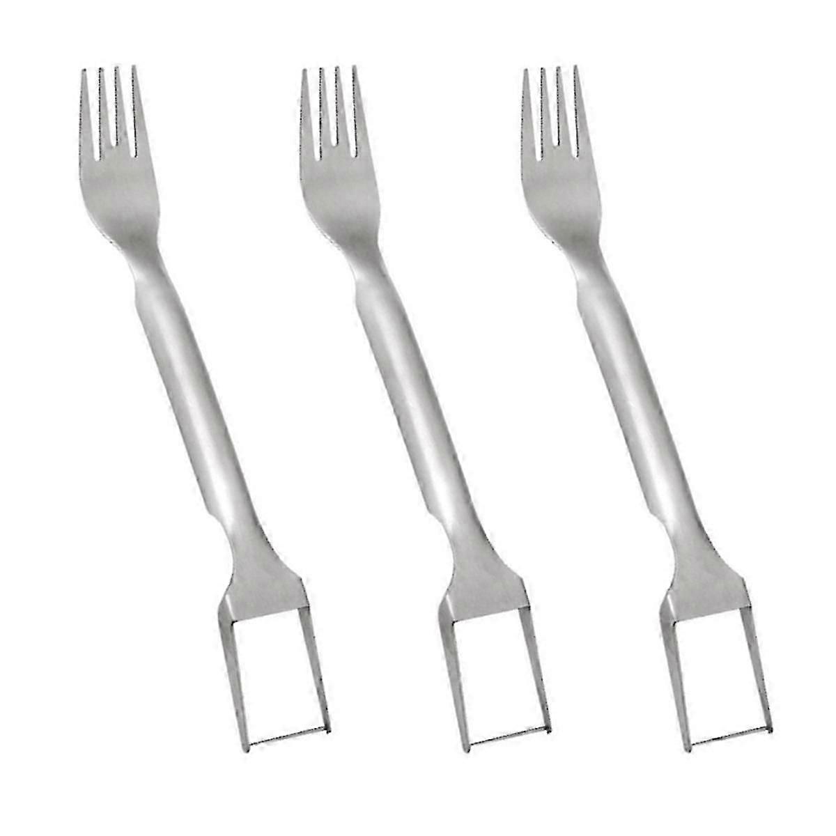 3Pcs 2-i-1 rustfritt stål fruktkutter Dual Fruit Forks Slicer Knife Vannmelongaffel Slicer Cutte