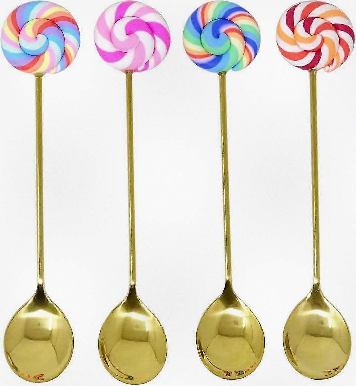 Creative 4PCS Lollipop Stainless Steel Spoons Set for Coffee, Dessert, Ice Cream, Sugar Mixing - Ideal for Home, School, Office, and More