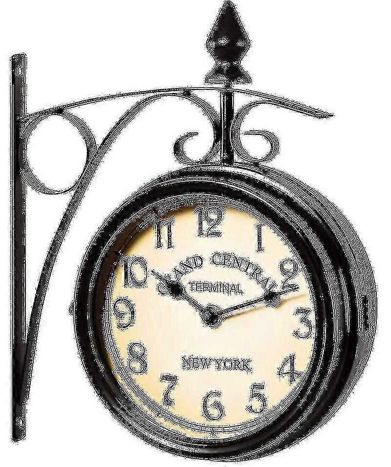 Two Sided Train Station Wall Clock Black Vintage Design Clock Watch Tw