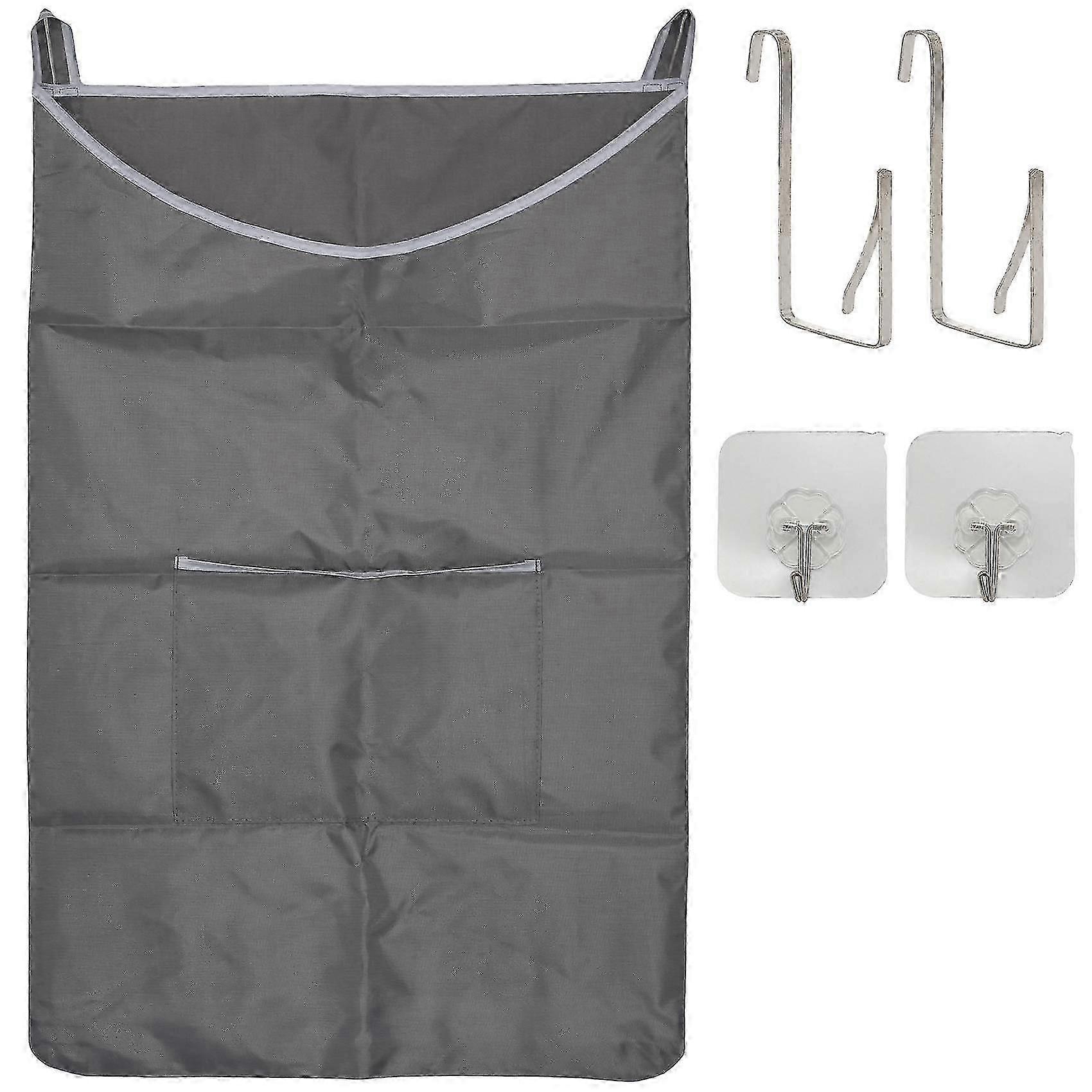 Space-Saving Hanging Laundry Hamper with Hook & Adhesive Hooks for Door - Foldable Clothes Basket