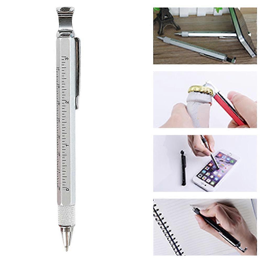 Multi-Functional Metal Pen with Phone Stand, Bottle Opener, Ruler & Tools - Stylish, Durable Gift for Men, Office, and Travel