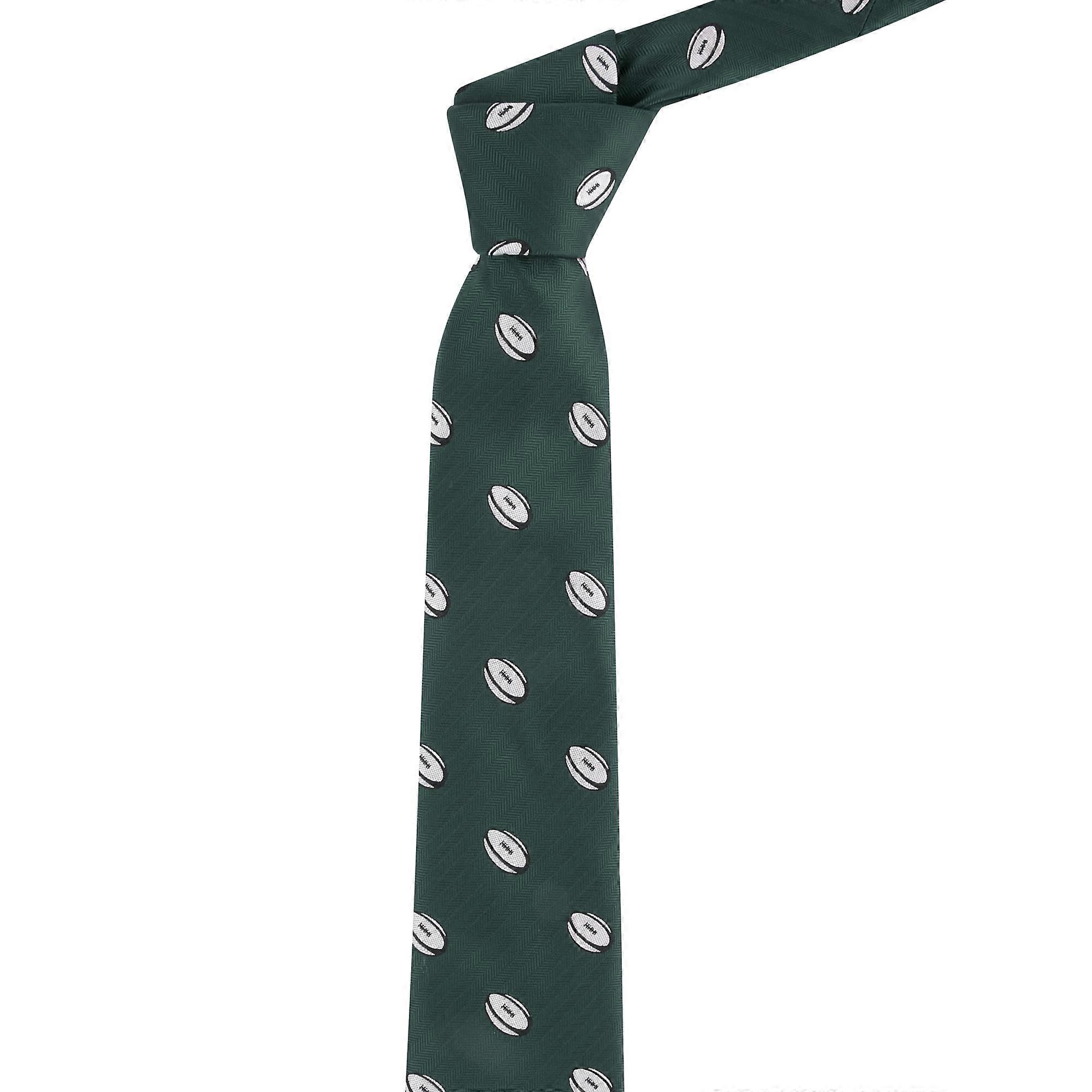 Dark Green Rugby Ball Herringbone Tie
