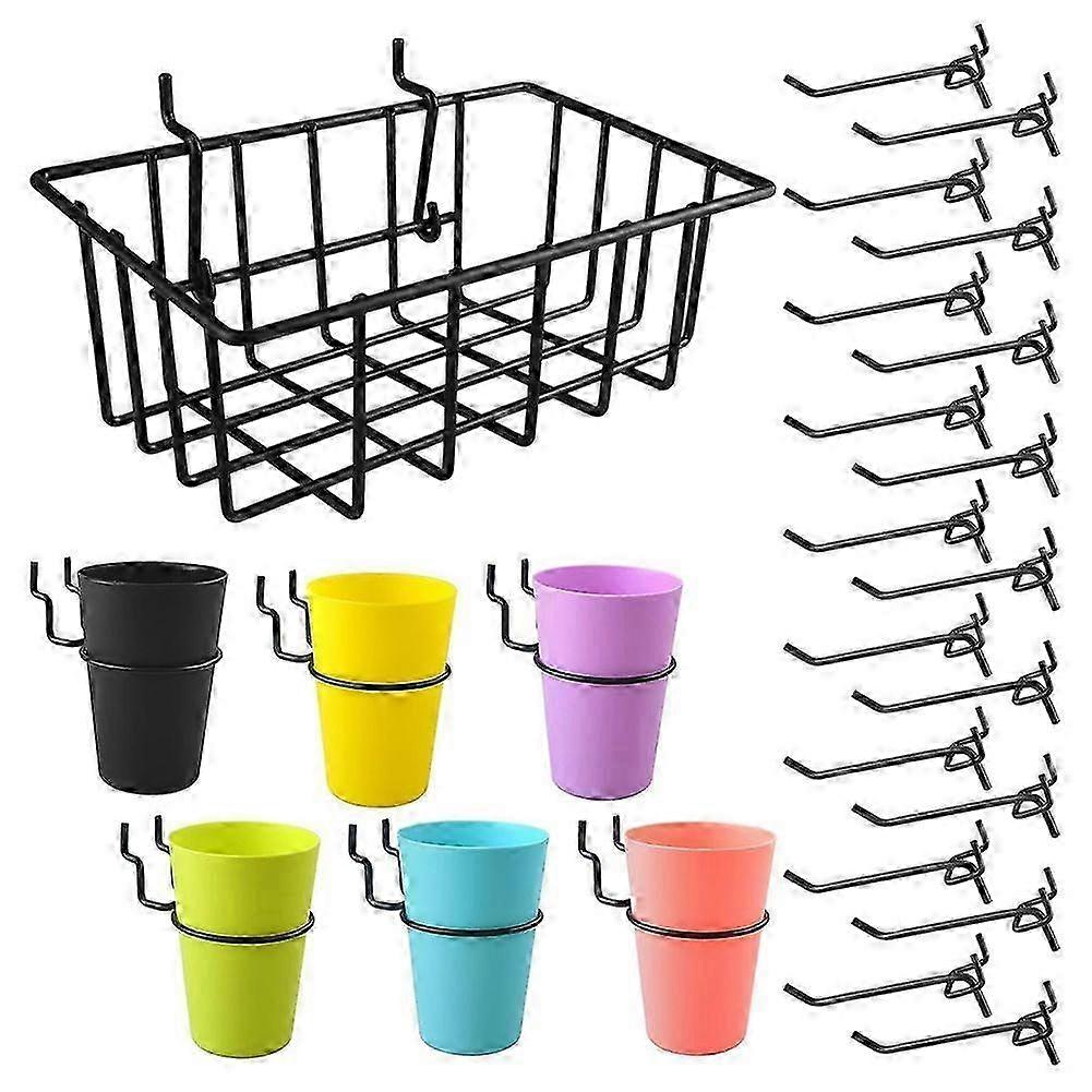 Storage Basket with Pegboard Hook Cups - Fits 1/8in & 1/4in Nails - Garage Craft Room Tool Hanging