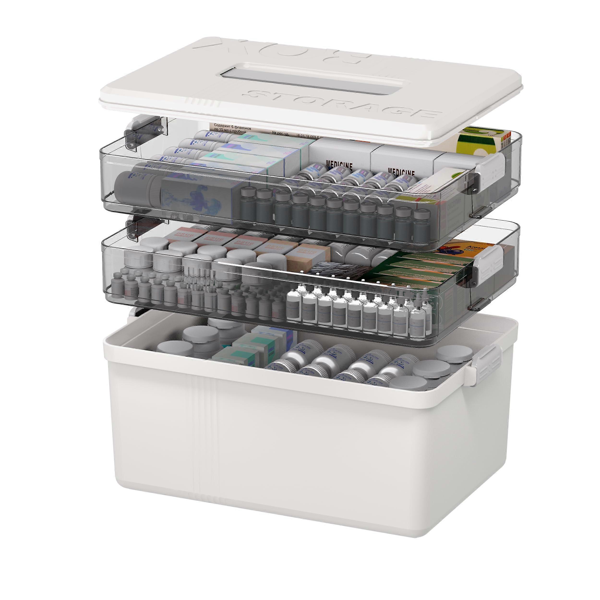 3-Tier Medicine Organizer Large First Aid Kit Sotrage Organizer with Handle for Home Emergency, 24.5x34x22cm