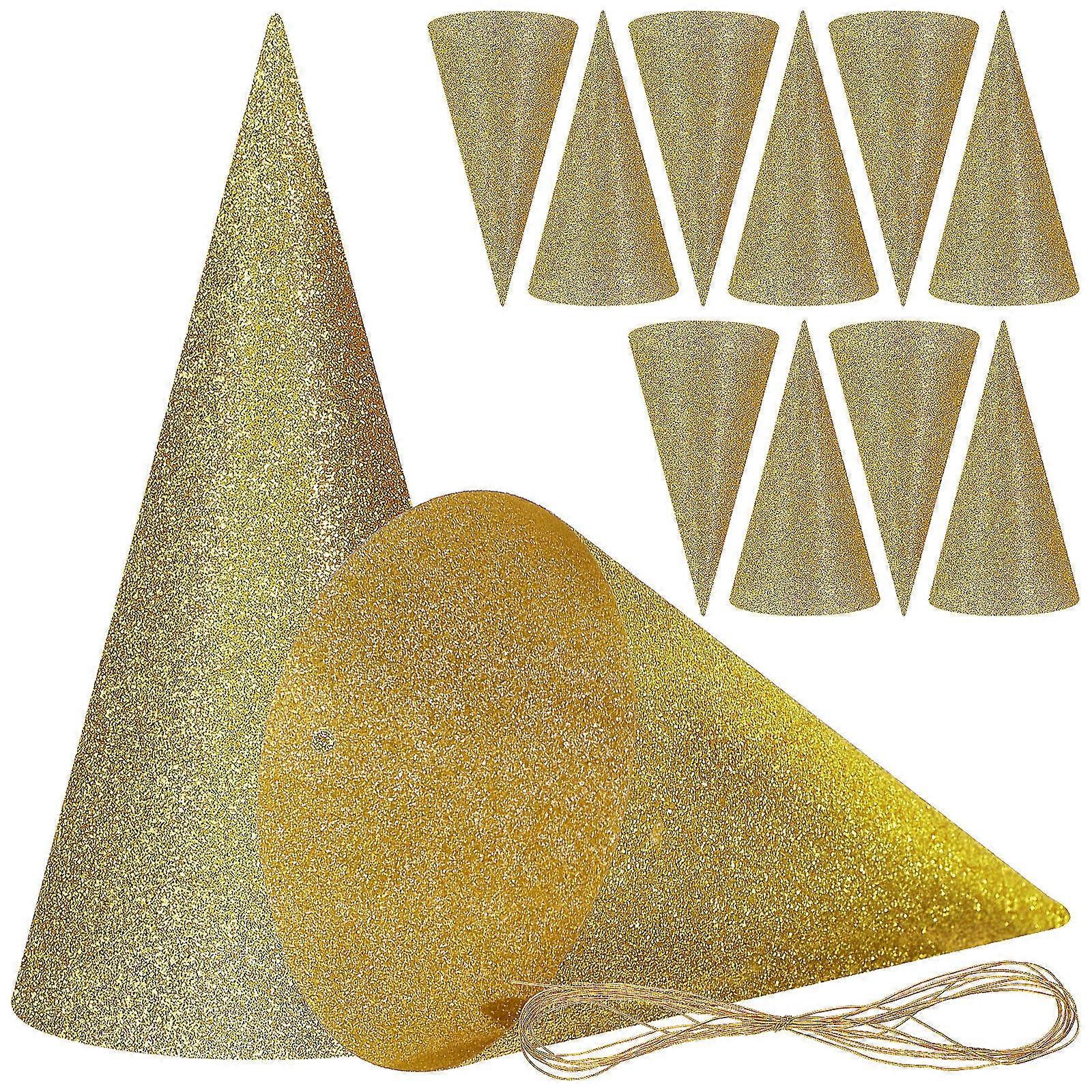 Birthday Cap Golden Conical Shape Atmosphere Creation for Special Occasions 12Pcs