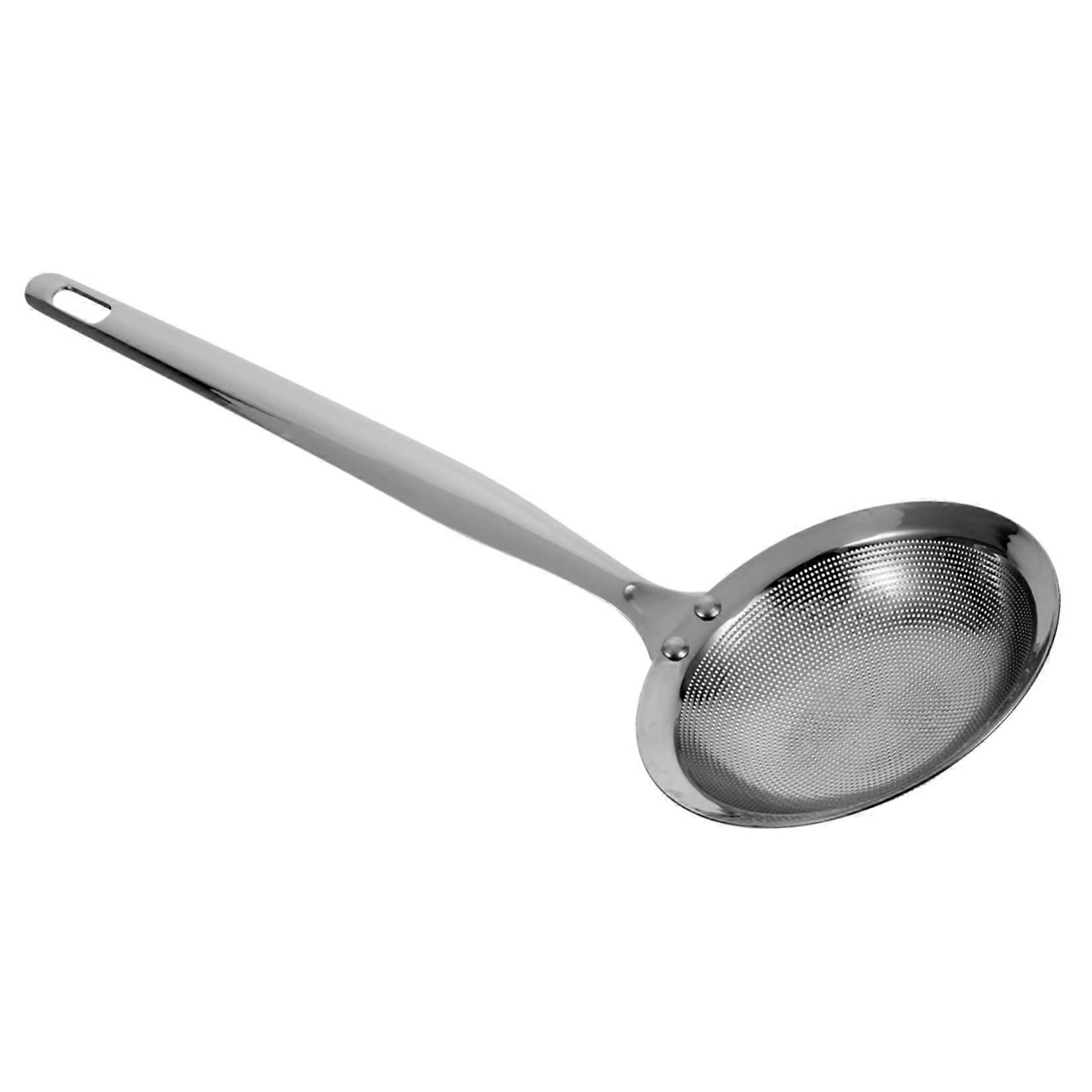 Skimming Spoon with Fine Mesh, Heat Resistant and Ergonomic Handle for Filtering Oil and Pasta, Restaurant Hanging Design