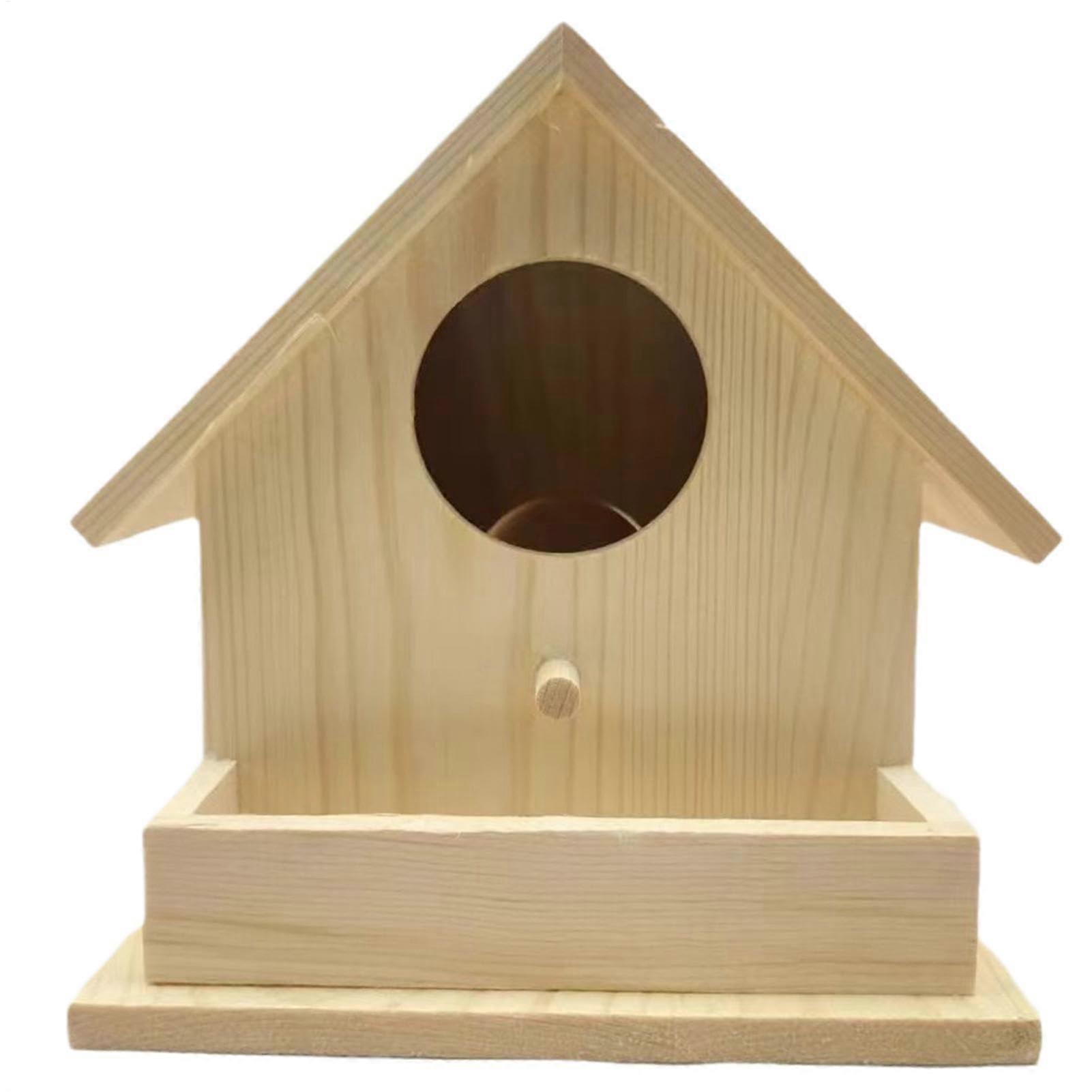 Wooden Feeder Box for Hummingbirds, Weather Resistant Birdhouse with Pole, Outdoor Pet Cottage 6.89 x 7.17 x 6.77 Inches