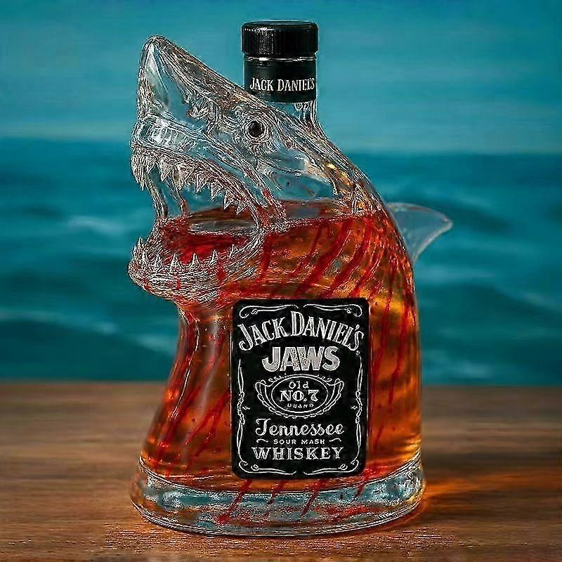 Sherum Bruce The Shark 50th Anniv Whiskey Bottle, Transparent Engraved Glass for Fans & Collectors