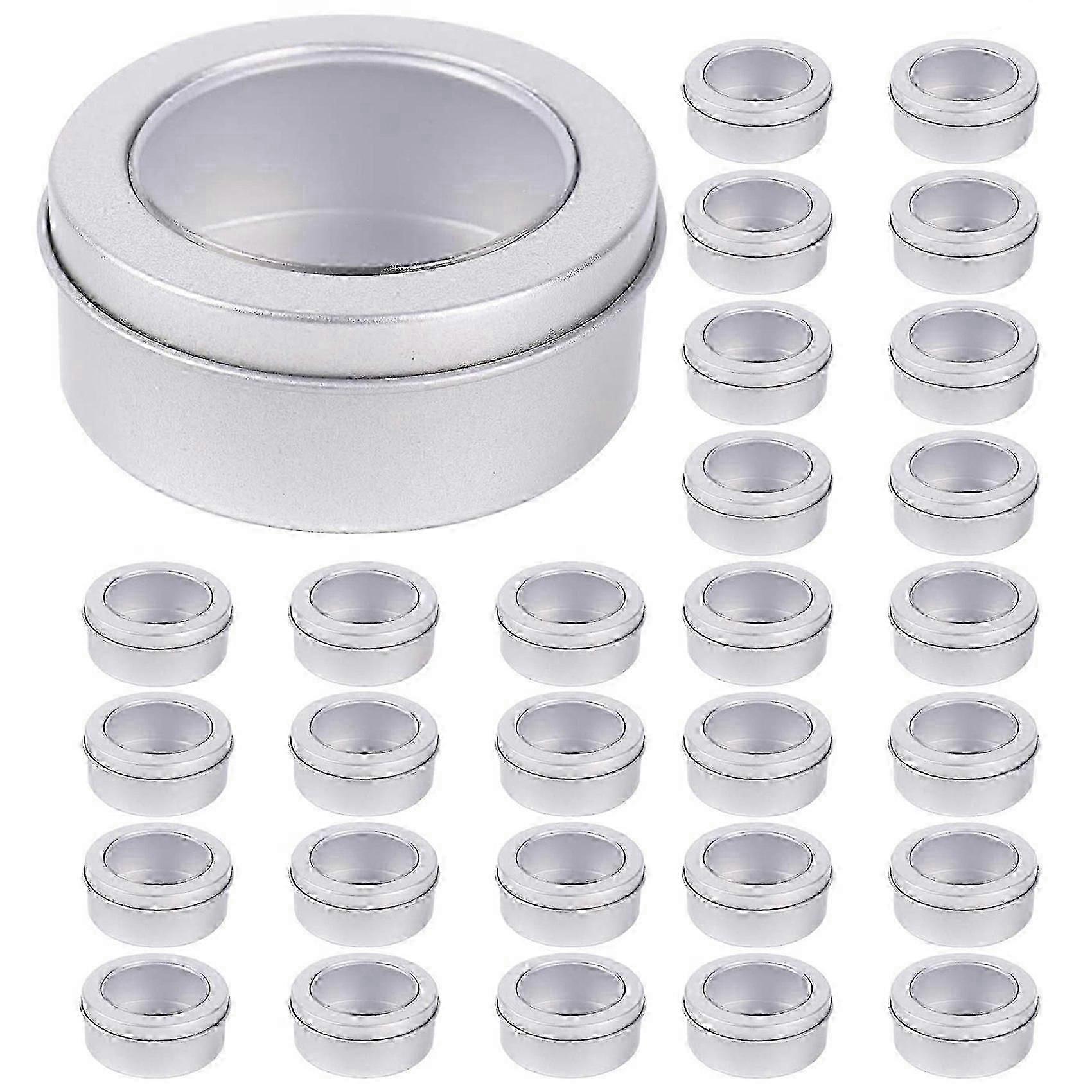30 Pack 2 Ounce Metal Tin Cans - Round Empty Containers with Clear Top for Candles, Crafts, and Kitchen Storage