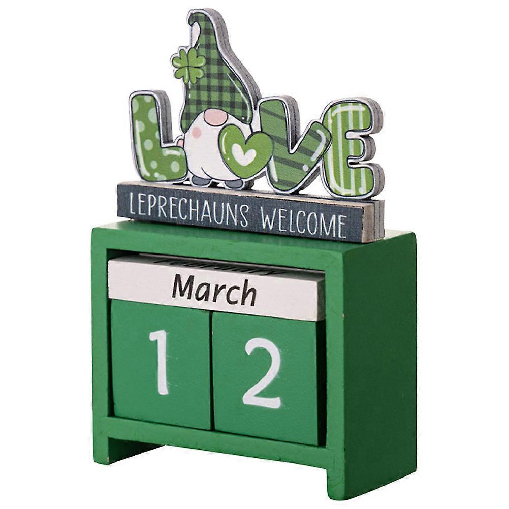 St. Patrick's Day Wooden Calendar Ornament with Countdown Blocks – Festive Wood Desk Decoration for Table, Bookshelf or Mantel – Reusable Holiday