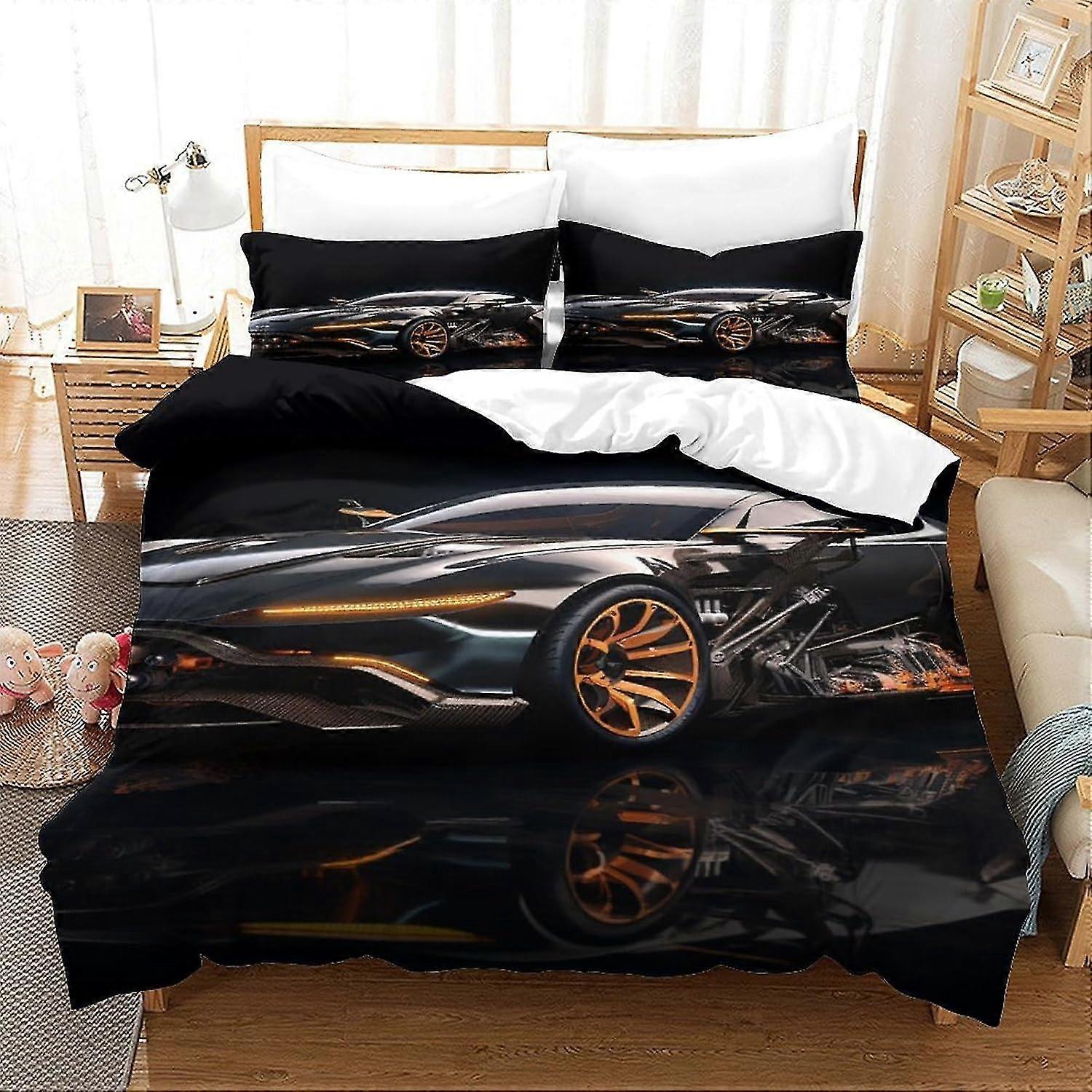 Bed Set Supercars Future Art with Duvet Cover and Pillowcases, 3 Piece Set with Invisible Zip