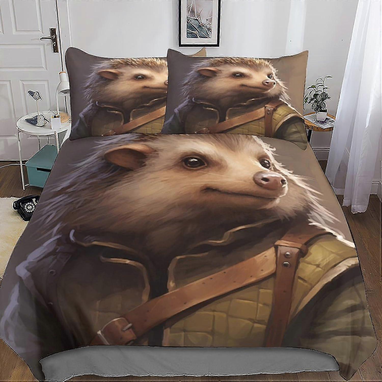 Siilipussilakanasetti pojille, 3-osainen vuodevaatesetti 3D-tulostuksella mikrokuitupeitto ja tyynyliina