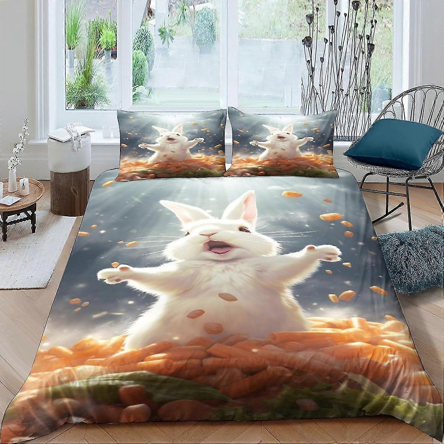 Rabbit Duvet Cover 3 Piece Set and Pillowcase Set Bedding 3D Digital Print Anti Allergic Bedding for Kids and Teens
