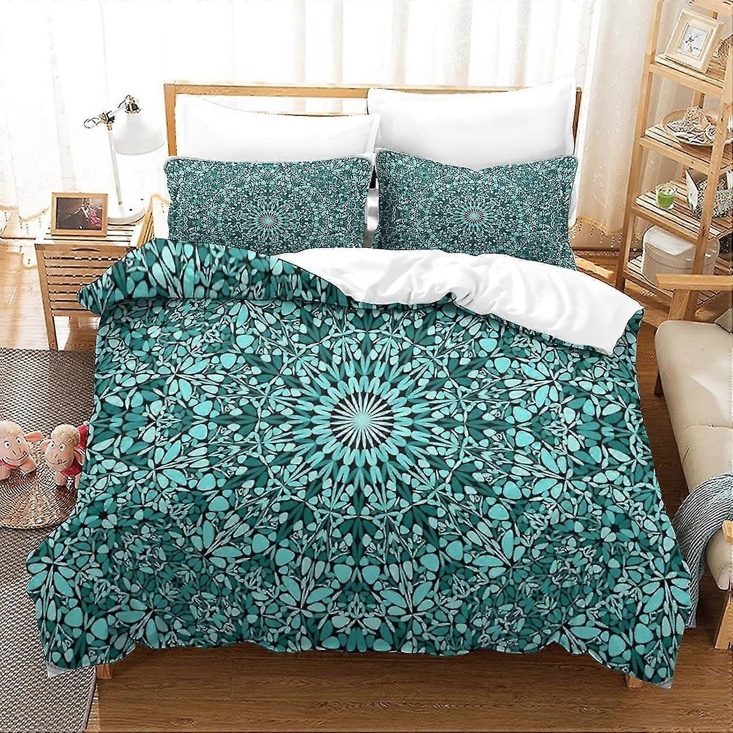 Bohemian Mandala Duvet Cover Set Bedding Quilt with Colorful Flowers Pattern and Soft Microfiber Shams