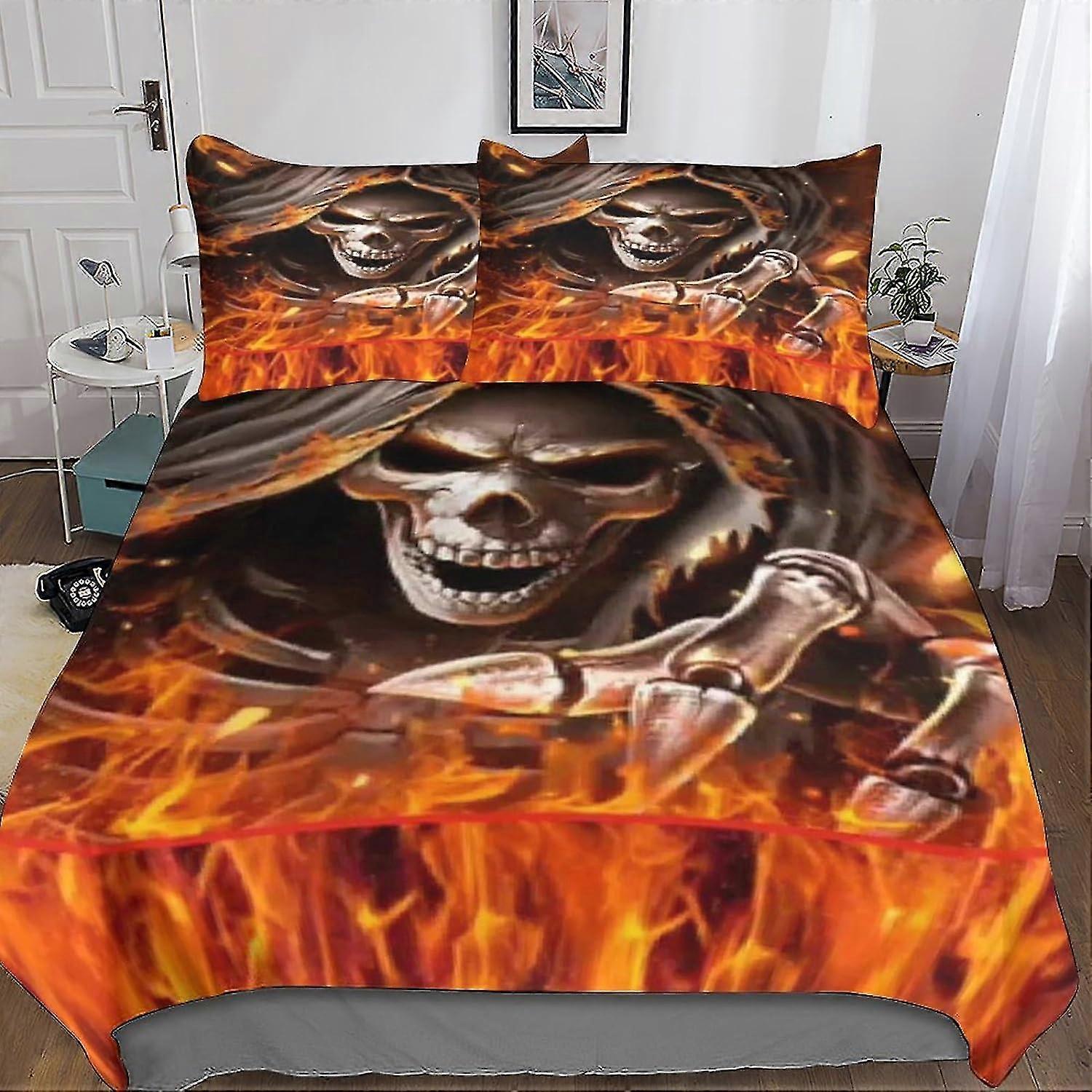 Conjunto de capa de edredão para crianças com design de caveiras, coleção de colchas de estética artística impressa em 3D