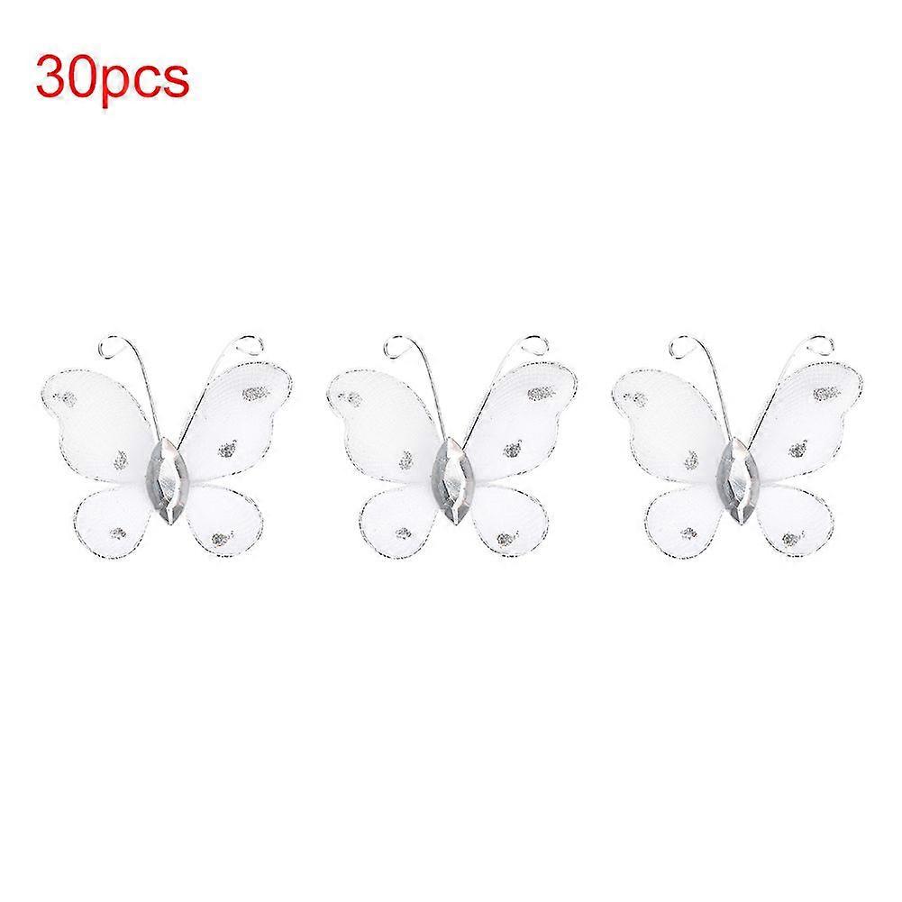 2025 Latest Model  30pcs Wired Mesh Glitter Butterflies with Artificial Gem