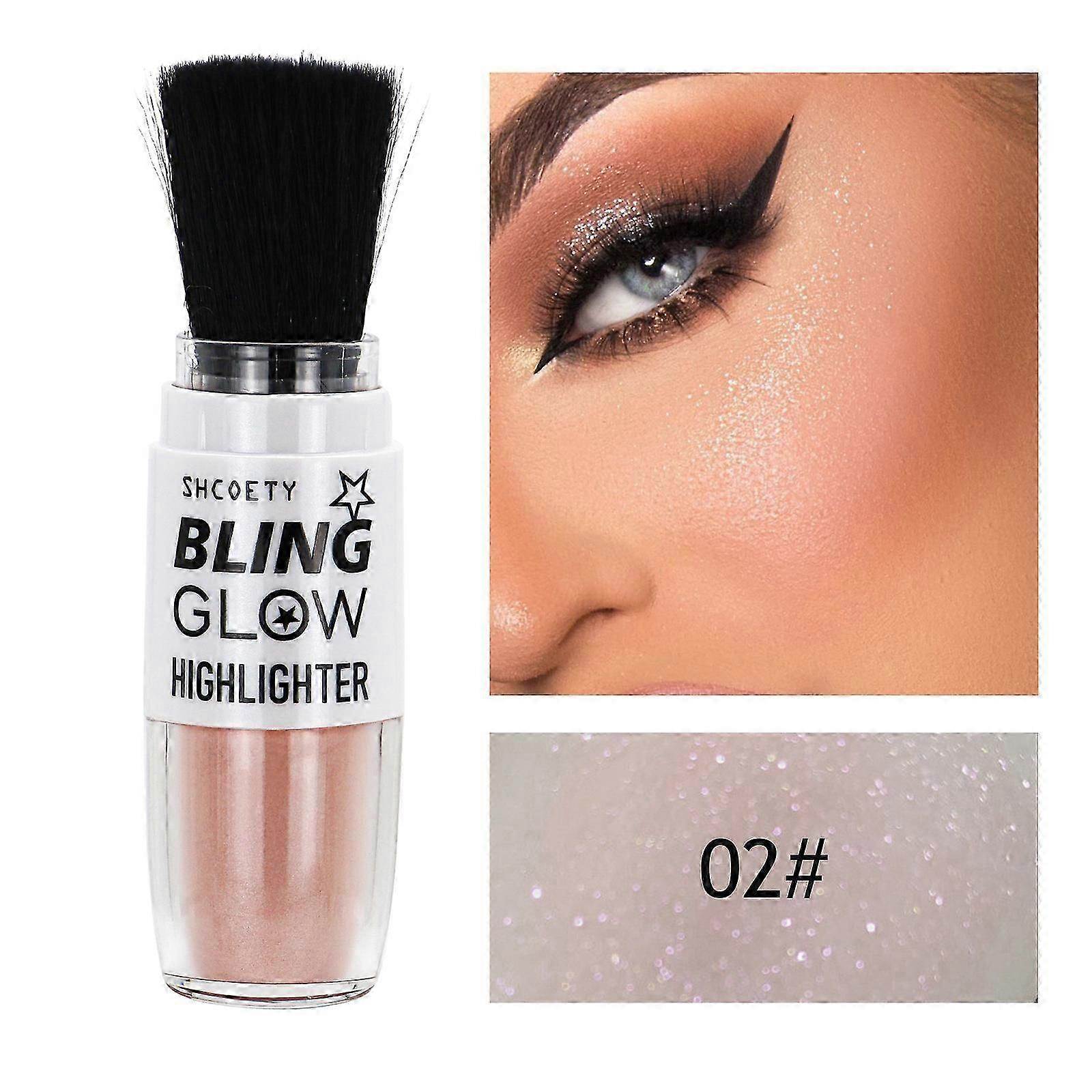 Parıltılı Pudra Vurgulayıcı Makyaj, Pırıltılı Vücut Parıltılı Fırça Tozu Doğal 3D Yüz Okşama Pudrası Allık Aydınlatır