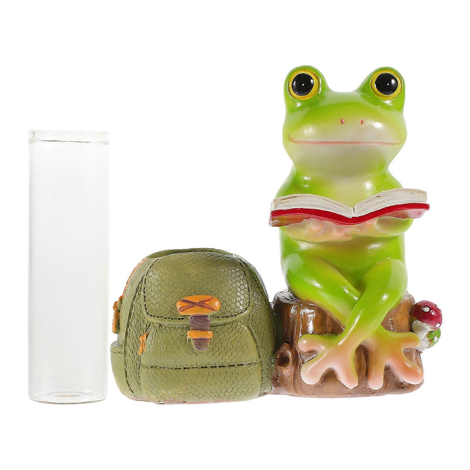 Clear Glass Flower Vase with Ceramic Frog Decor – Durable Glass Planter Tube for Fresh or Dried Flowers, Multipurpose Home, Office, and Garden