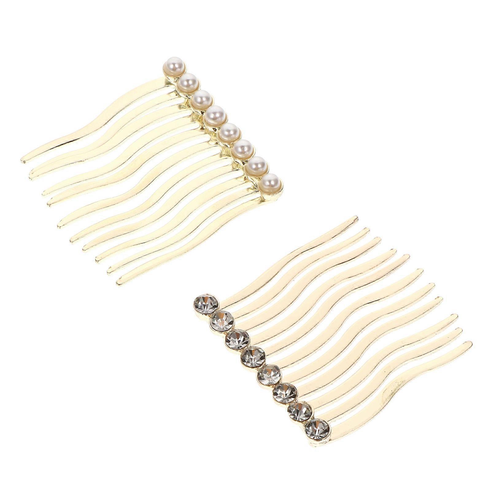 Alloy Hair Combs with Rhinestone Pearl for Decoration Use Golden Color 2 Pieces