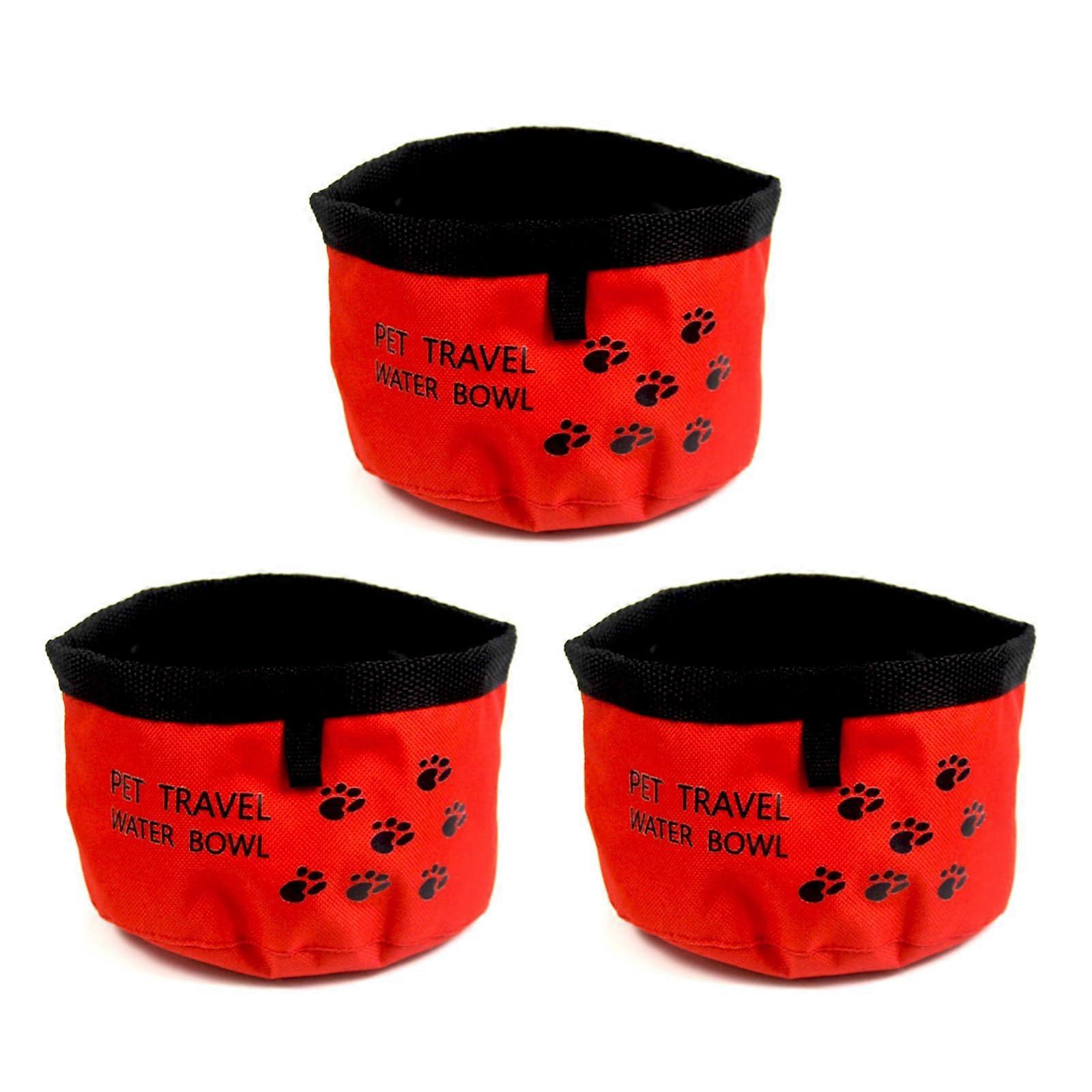 Practical Space-Saving Travel Pet Bowl Set for Dogs and Cats, Red, 3 Pieces with Shoulder Strap