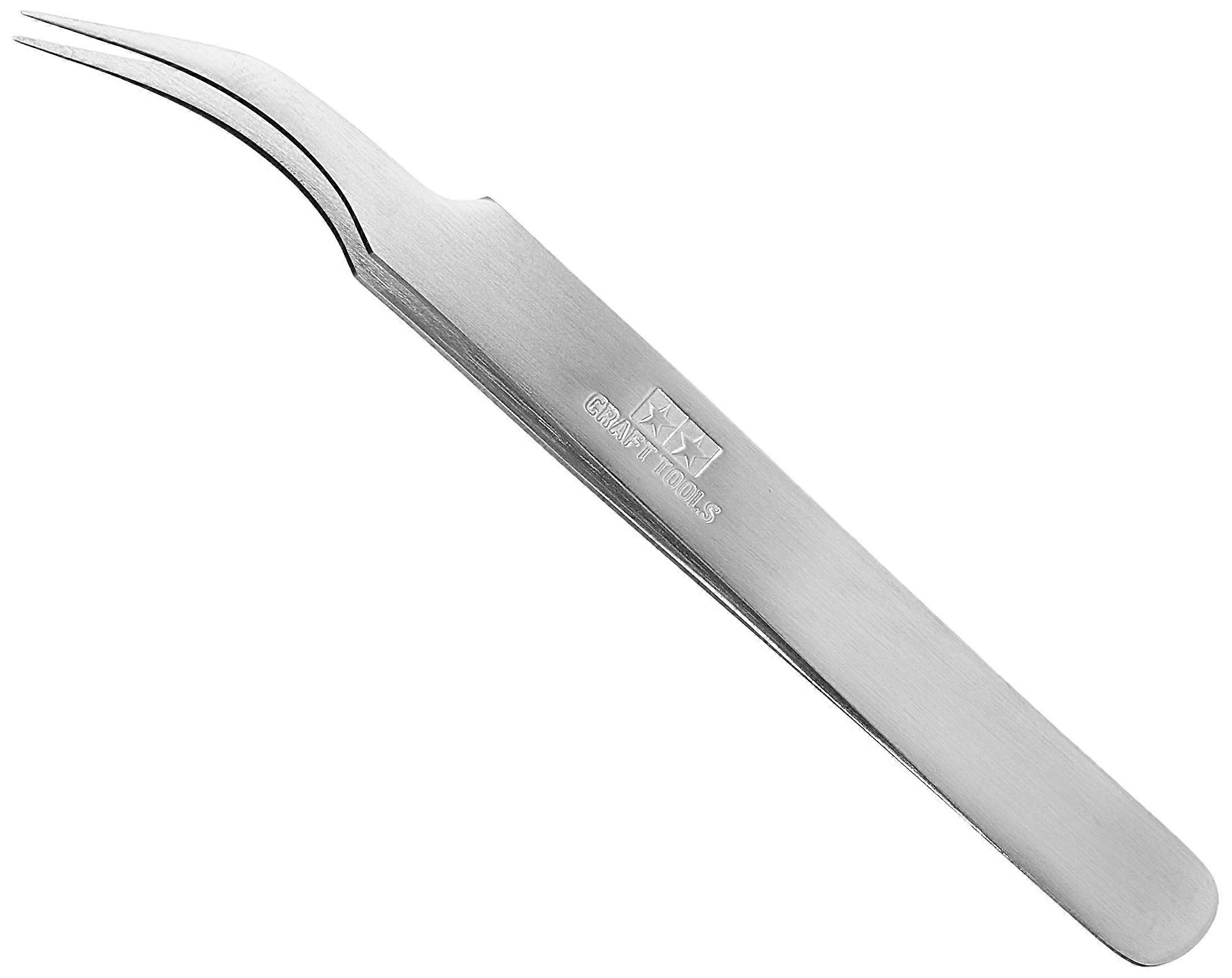 74047 HG Angled Tweezers for Model Making - High Quality Craft Tools, Small Size, Silver, Precision Accessories