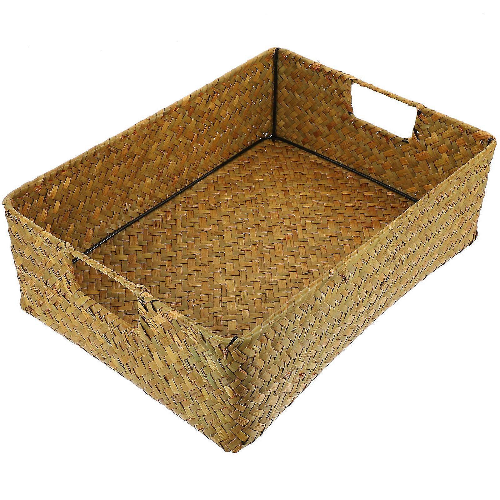 Hand-Woven Baskets Seaweed Rectangular For Bedroom Practical Storage 40.00X29.00X13.50CM 1Pc